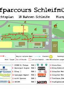 Discgolfparcours Schleifmühlbach Übersichtsplan groß 18 Bahnen Schleife-1